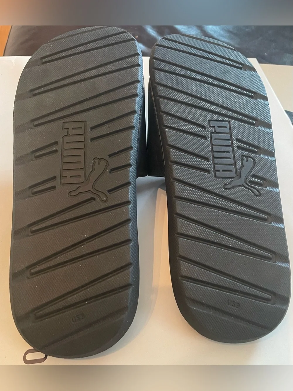 Puma Black Slide Sandals with White Logo MENS 9 / WOMENS 10.5-11